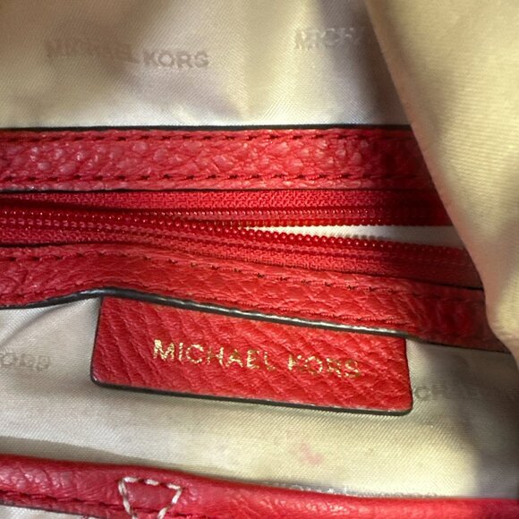 Michael Kors Red Leather Crossbody Hobo Handbag Bag Shoulder - Picture 14 of 16